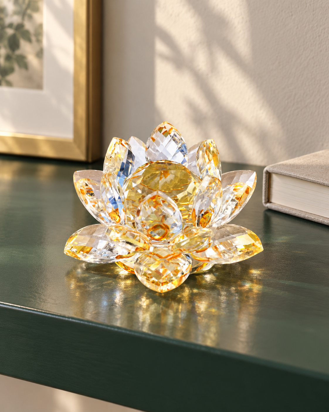 Multicolor Faceted Lotus Ornament: Yellow