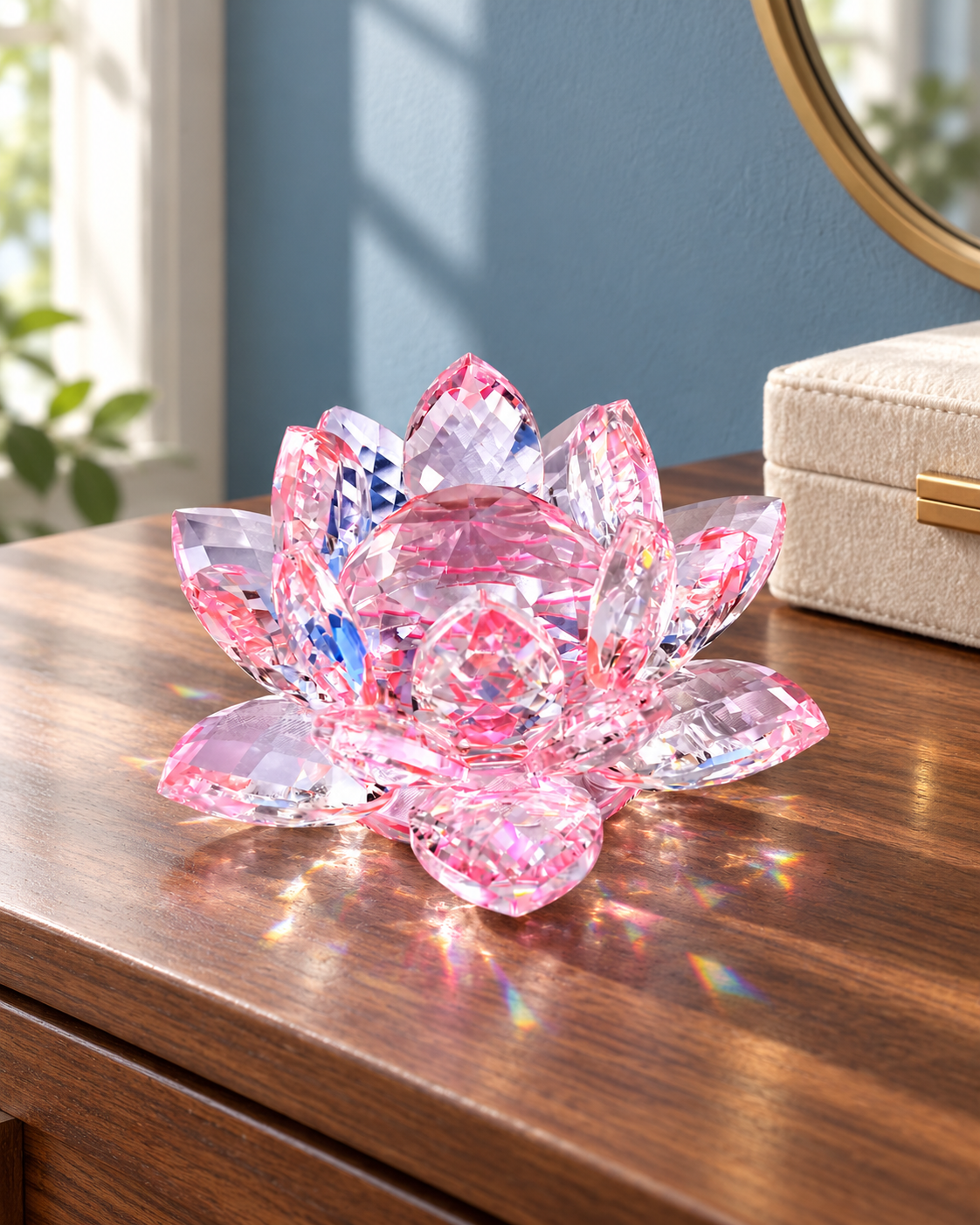 Multicolor Faceted Lotus Ornament: Pink