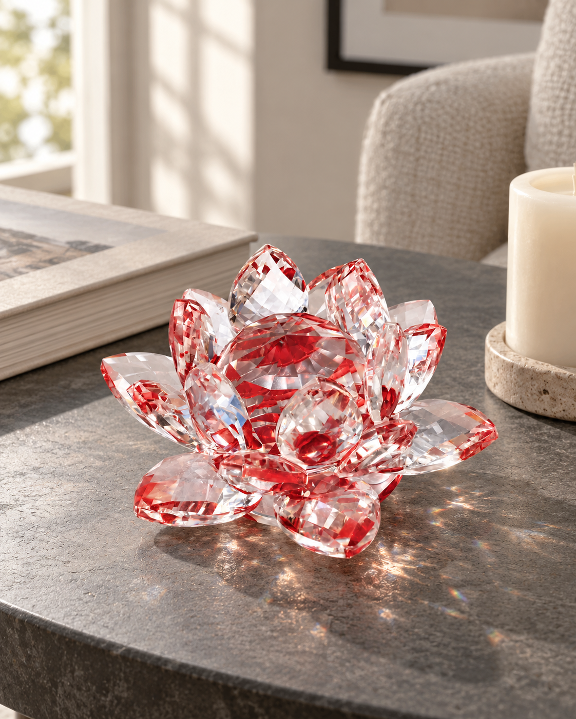 Multicolor Faceted Lotus Ornament: Red