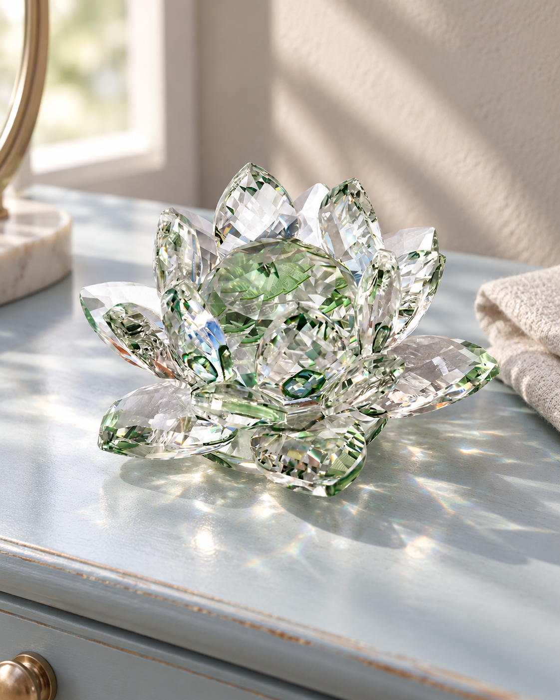 Multicolor Faceted Lotus Ornament: Green