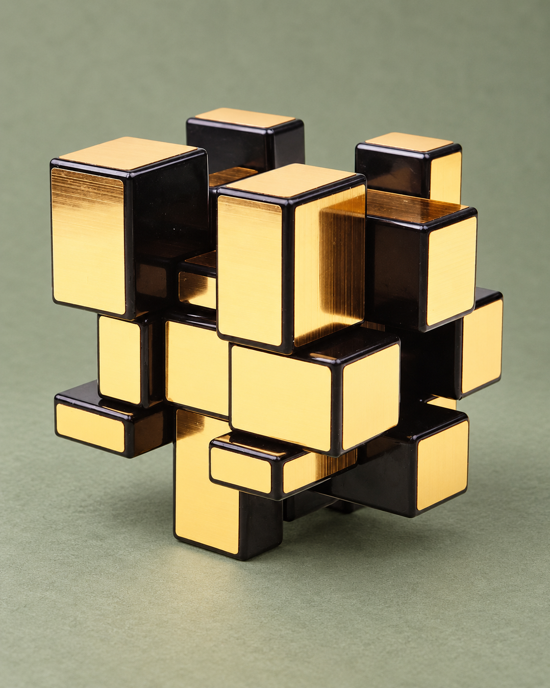 Gold 3×3 mirror puzzle cube with reflective face stickers.